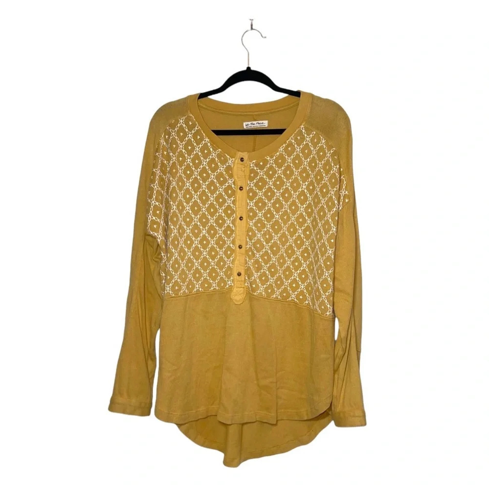 We The Free FP Yellow & White Embroidered Oversized Sweatshirt Xsmall Women’s - Picture 2 of 12
